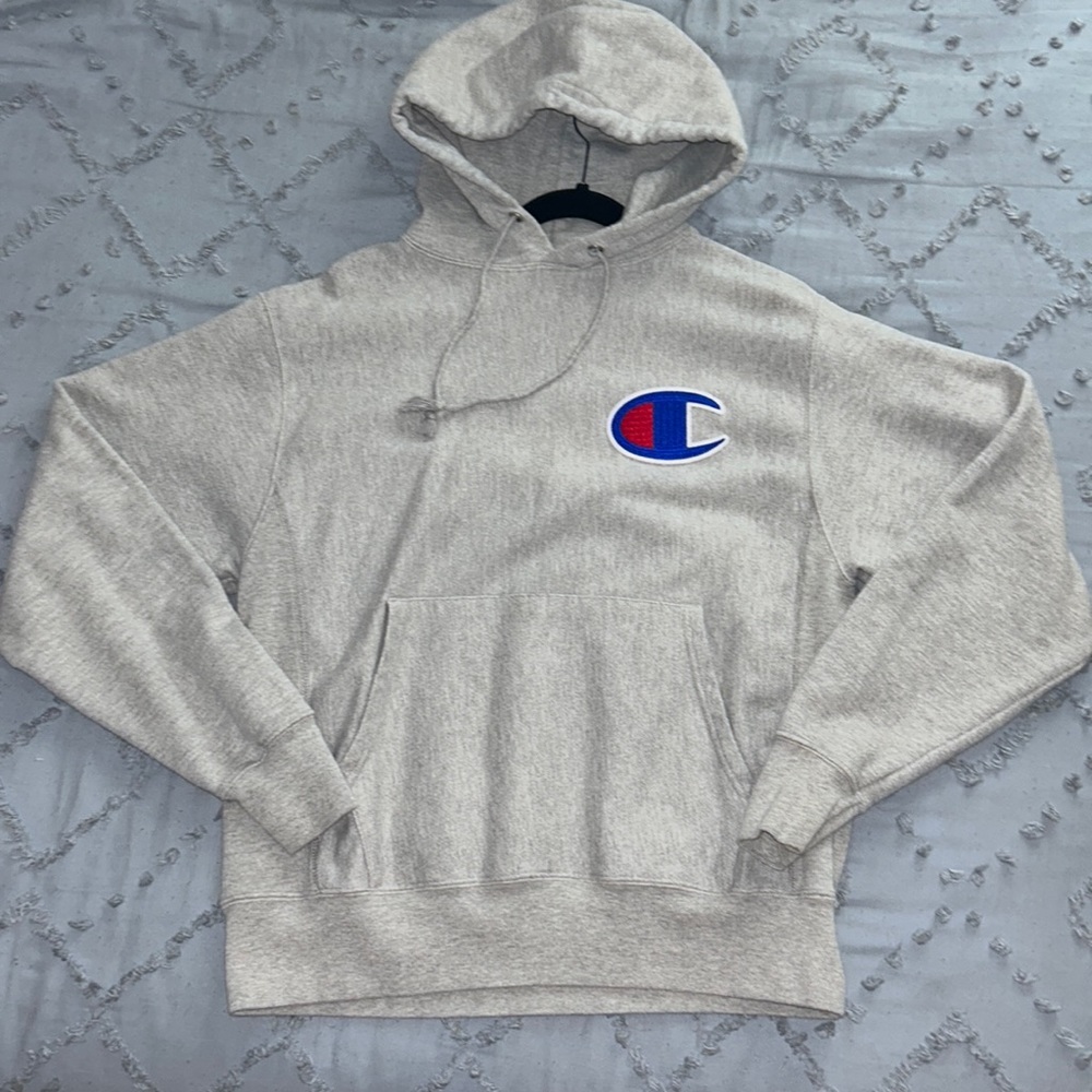 Grey Champion Logo Reverse Weave Pullover Hoodie- Medium